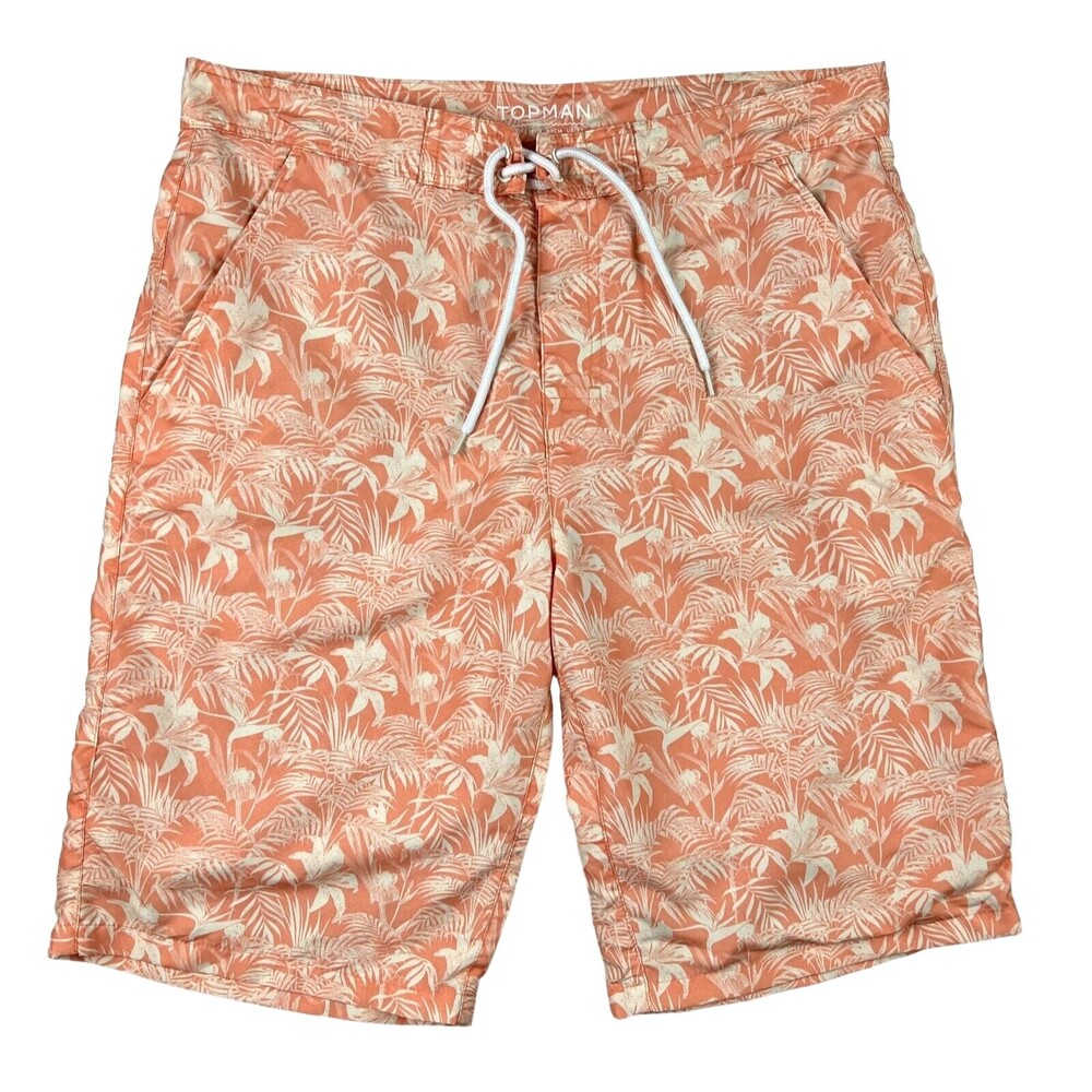 Topman Coral Aloha Floral Lightweight Fully Lined Board Short Swim Trunks 32